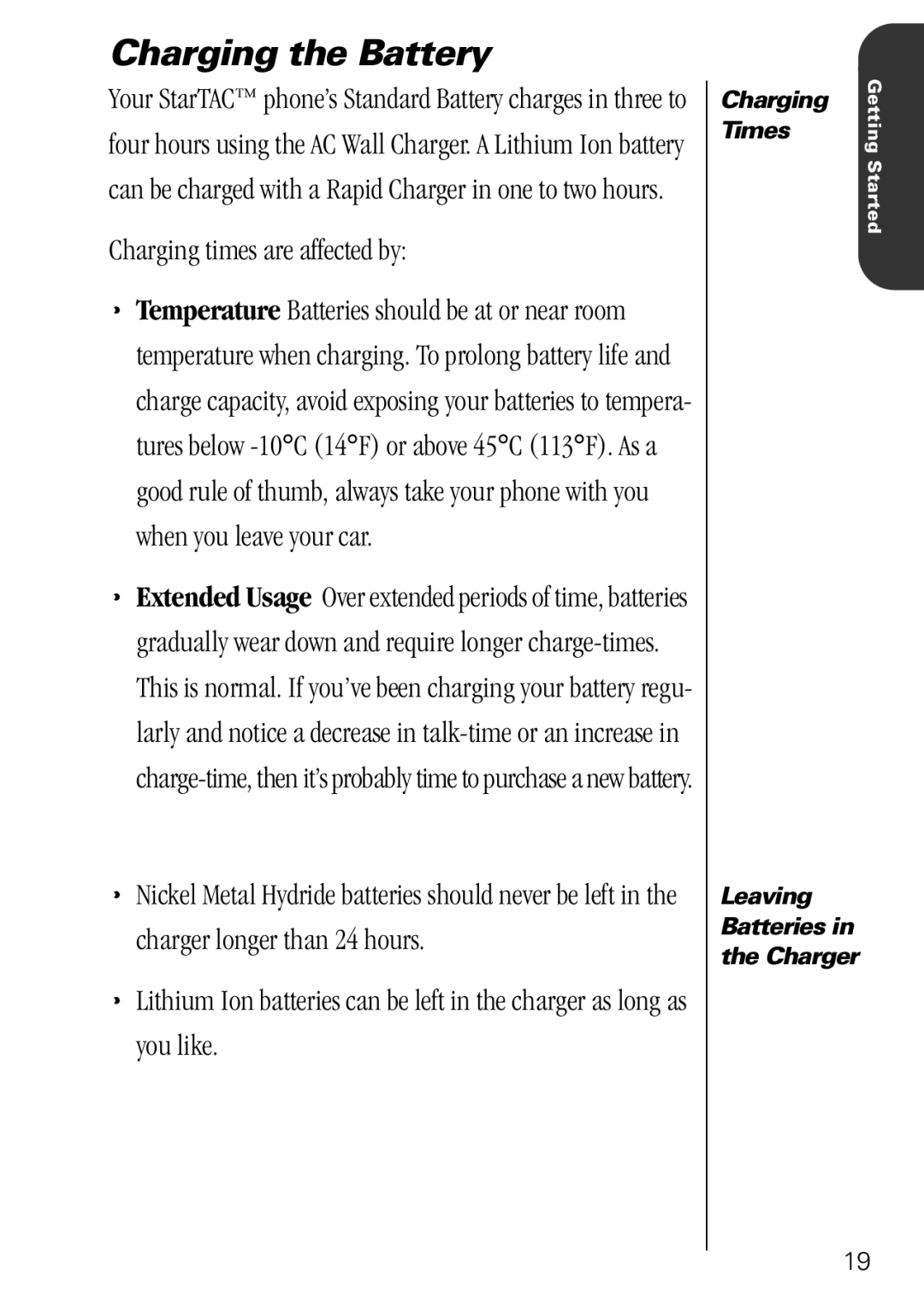 Motorola 3000 specifications Charging times are affected by 