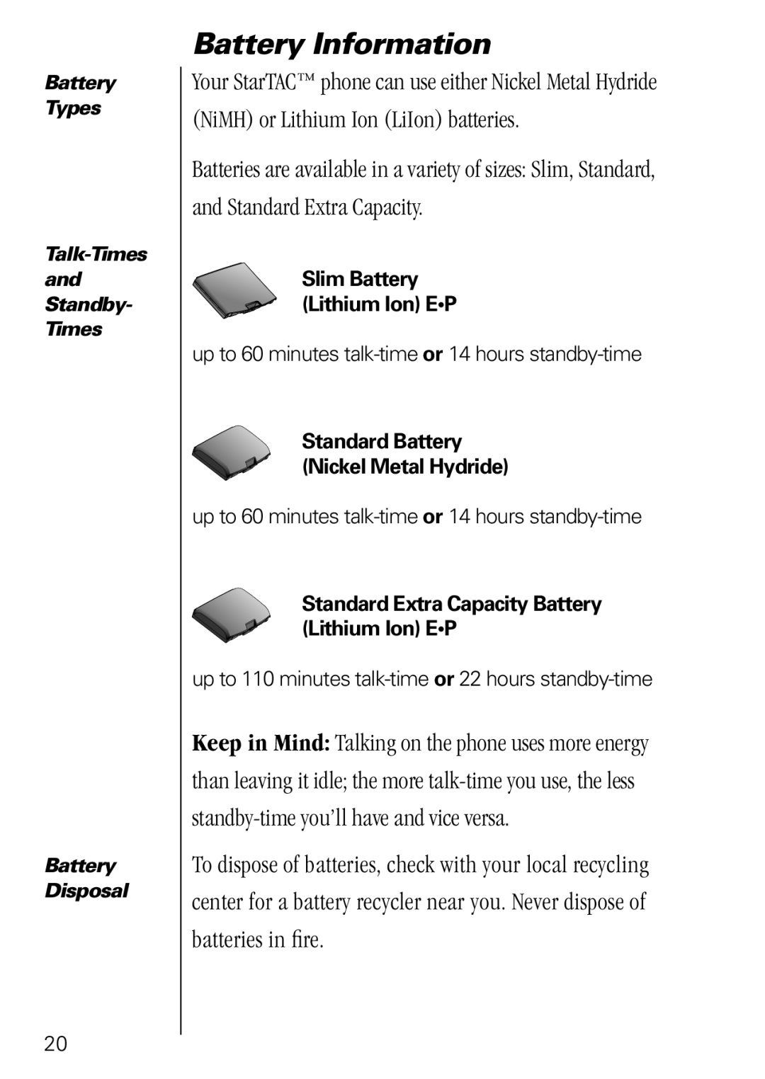 Motorola 3000 specifications Battery Information 