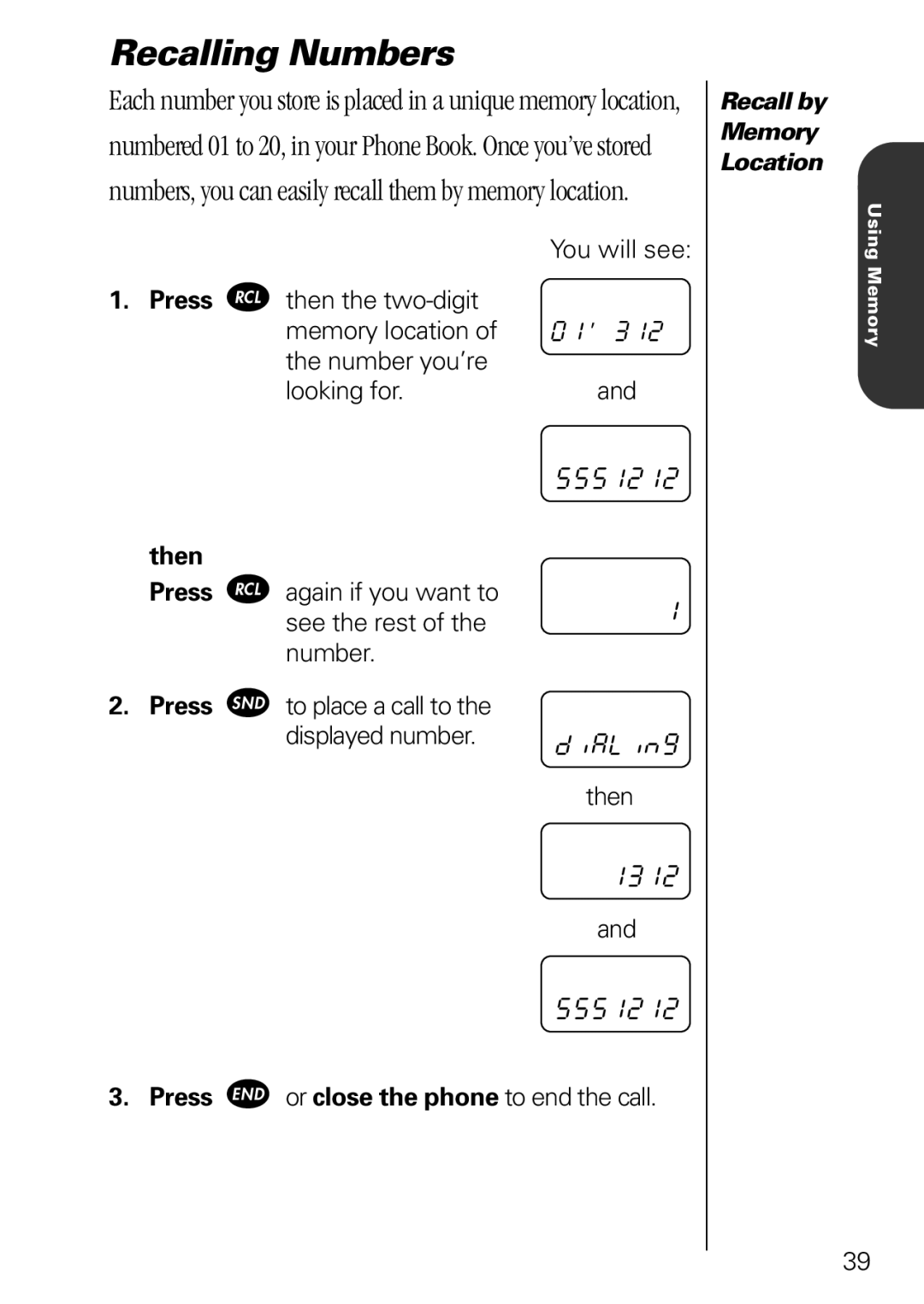 Motorola 3000 specifications Recalling Numbers, 1312 