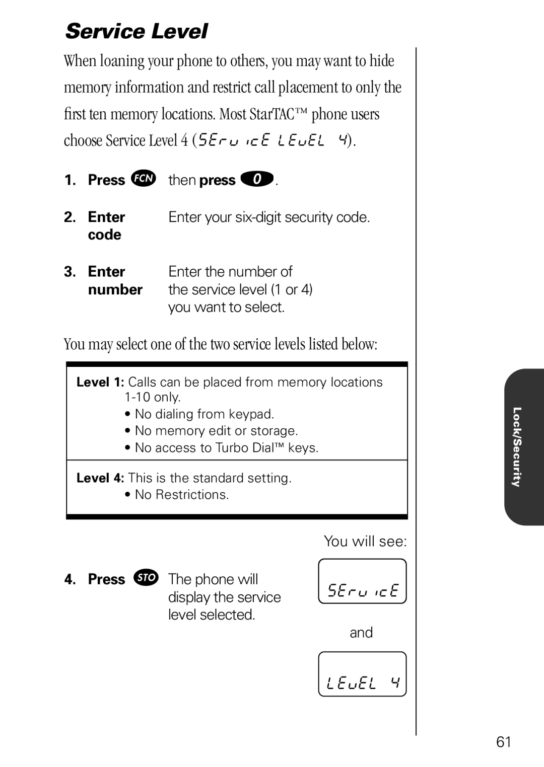 Motorola 3000 specifications Service Level, You may select one of the two service levels listed below, SEruicE, LEuEL 