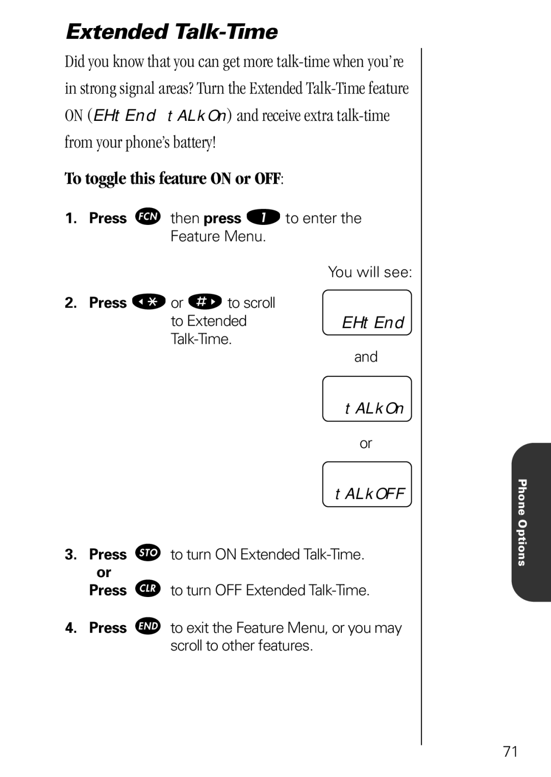 Motorola 3000 specifications Extended Talk-Time, EHtEnd 