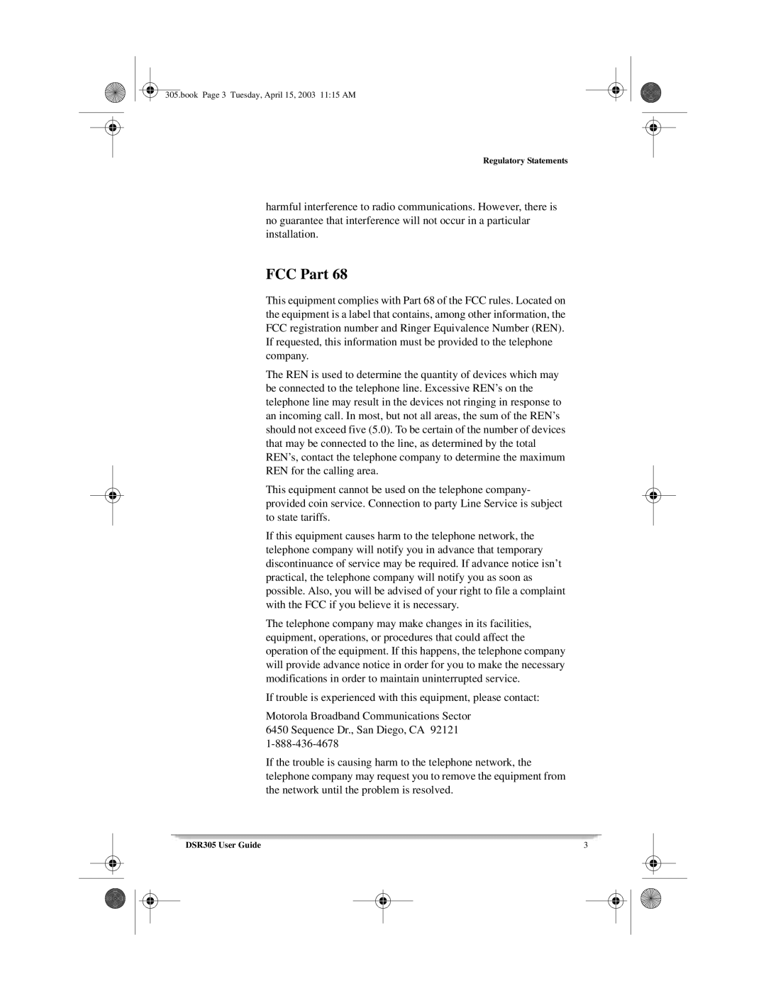 Motorola 305 manual FCC Part 