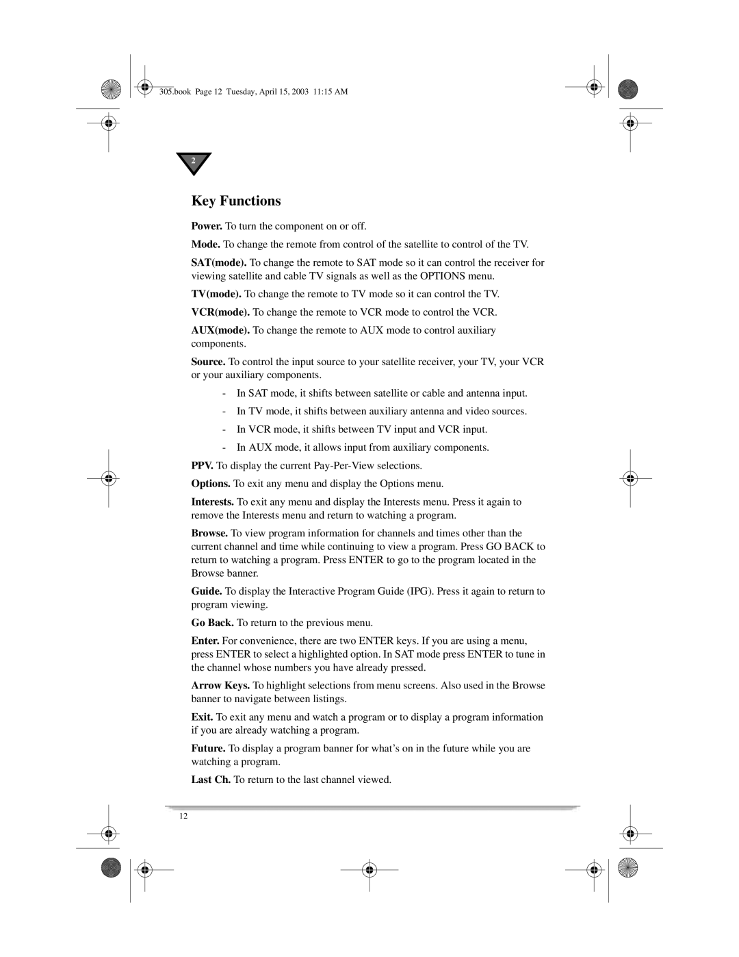 Motorola 305 manual Key Functions 