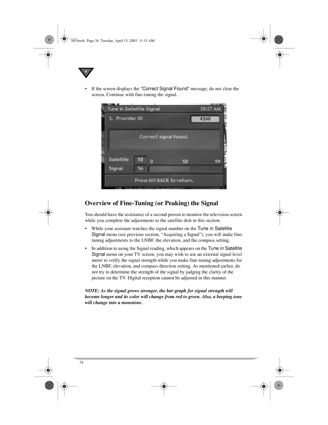 Motorola 305 manual Overview of Fine-Tuning or Peaking the Signal 