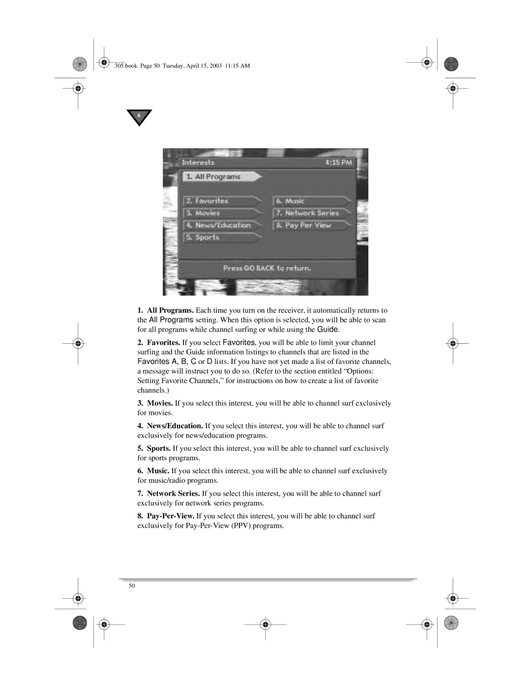 Motorola 305 manual Book Page 50 Tuesday, April 15, 2003 1115 AM 