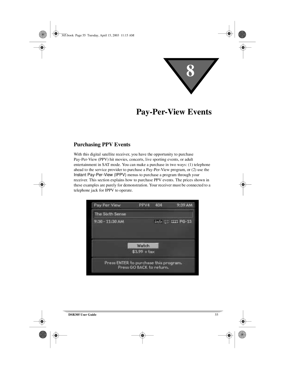 Motorola 305 manual Pay-Per-View Events, Purchasing PPV Events 