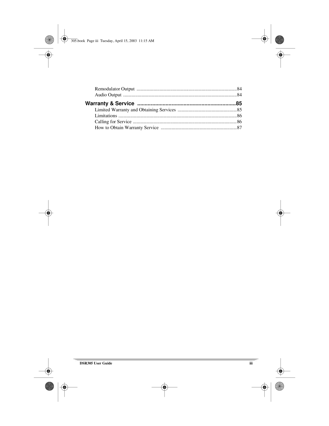 Motorola 305 manual Warranty & Service 