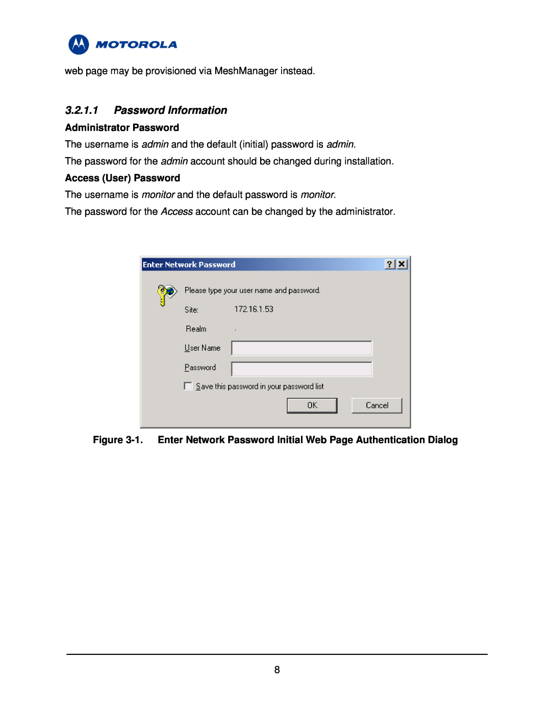 Motorola 3.1 manual Password Information, Administrator Password, Access User Password 