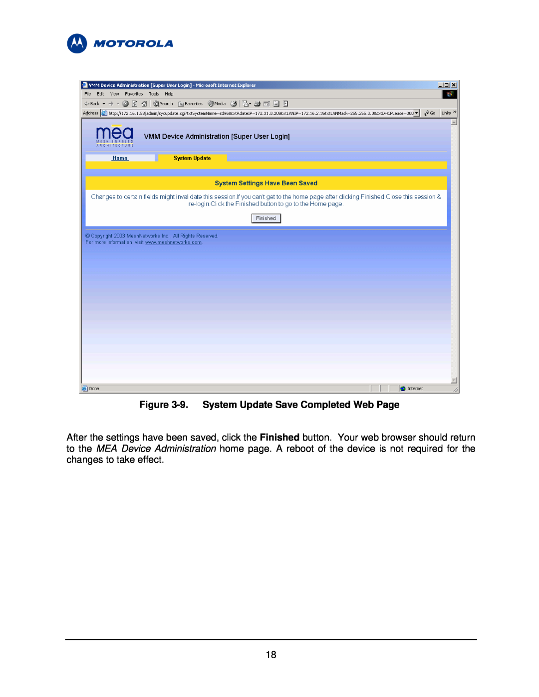Motorola 3.1 manual 9. System Update Save Completed Web Page 