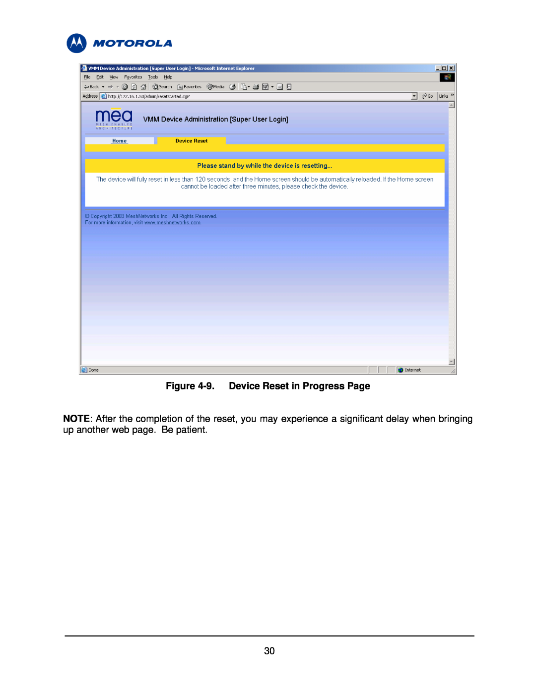 Motorola 3.1 manual 9. Device Reset in Progress Page 