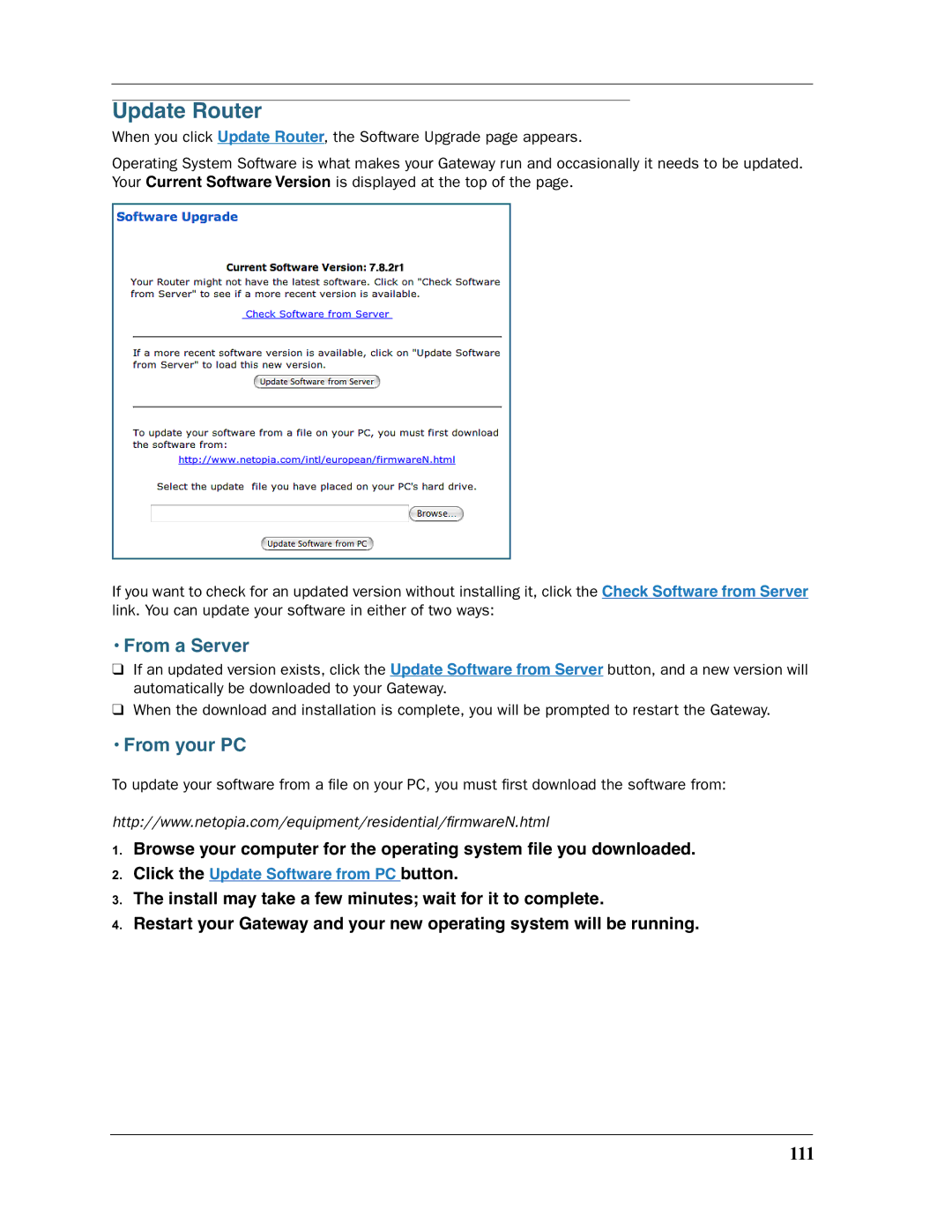 Motorola 3397GP manual Update Router, From a Server, From your PC, 111 