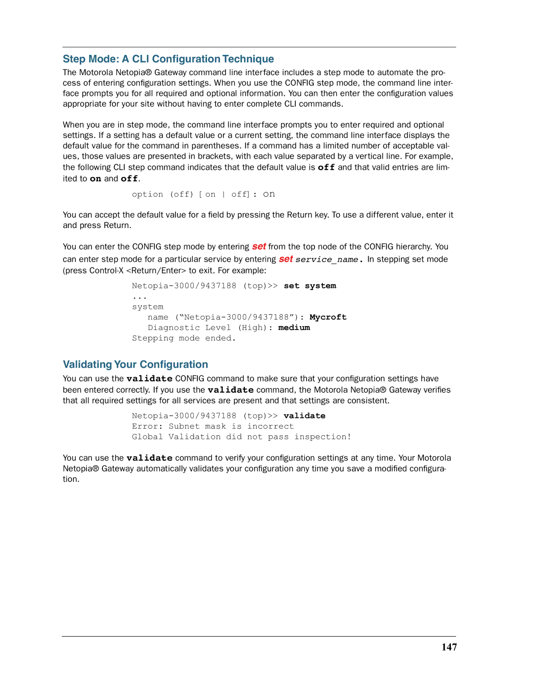 Motorola 3397GP manual Step Mode a CLI Conﬁguration Technique, Validating Your Conﬁguration, 147 