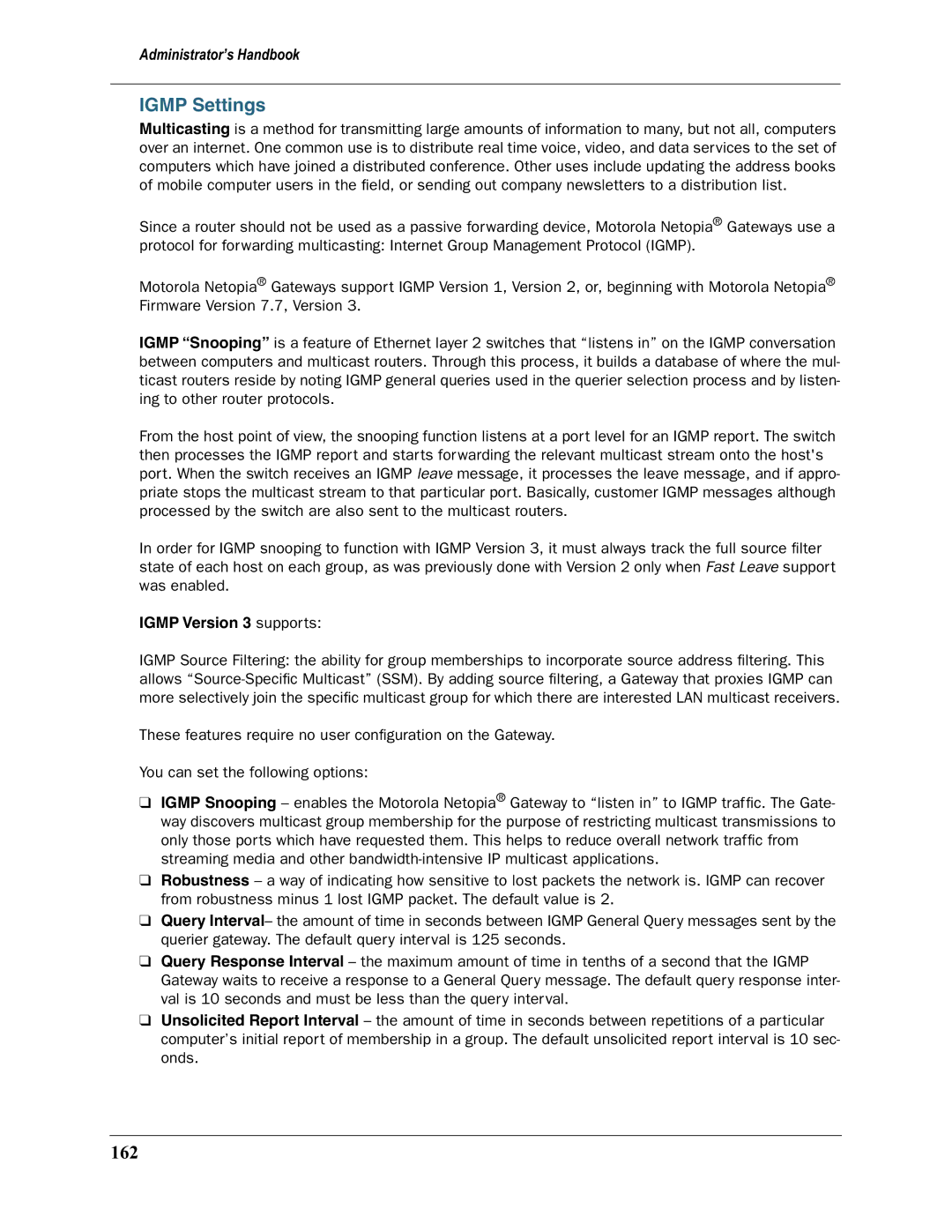 Motorola 3397GP manual Igmp Settings, 162, Igmp Version 3 supports 