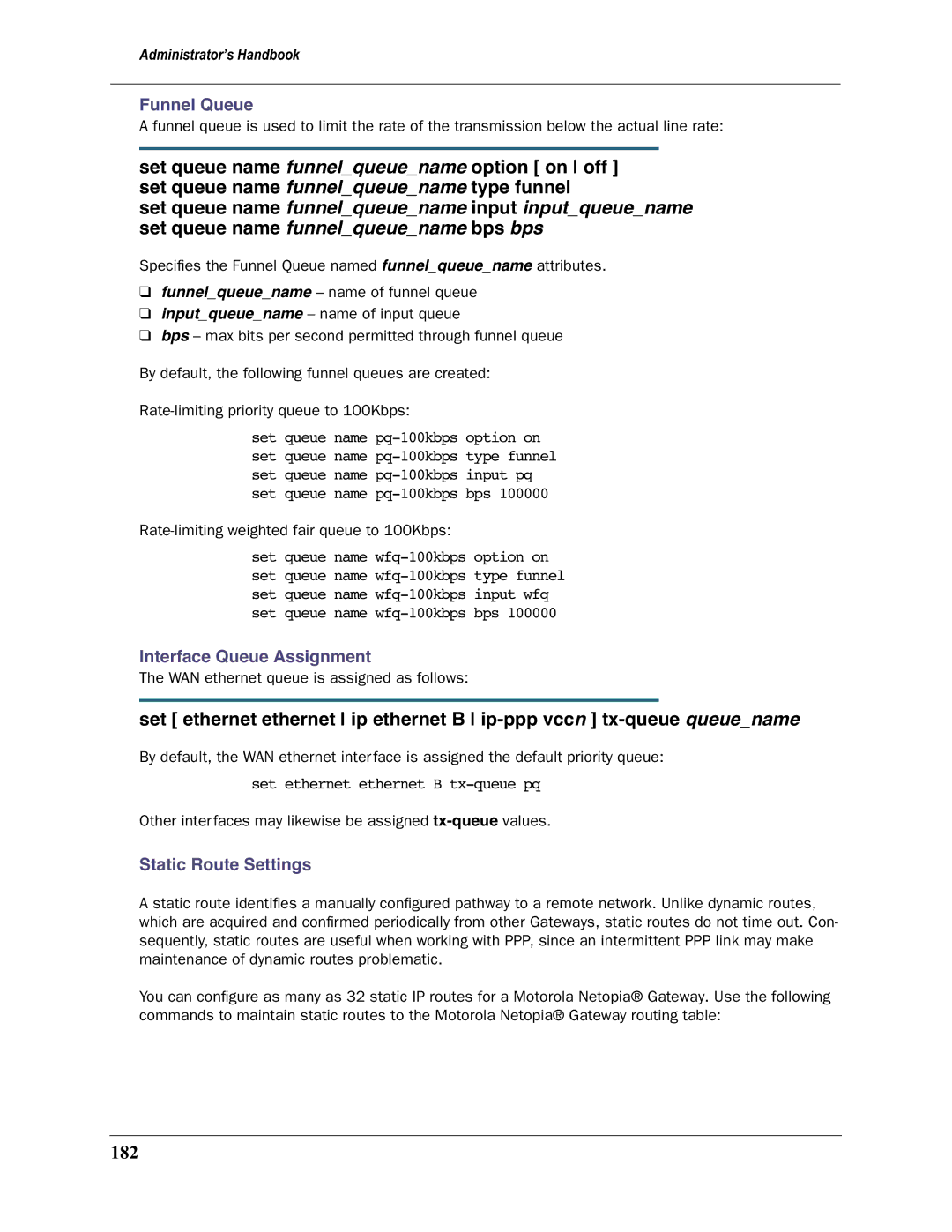 Motorola 3397GP manual 182, Rate-limiting weighted fair queue to 100Kbps 