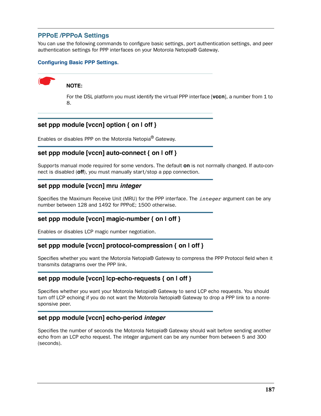 Motorola 3397GP manual PPPoE /PPPoA Settings 