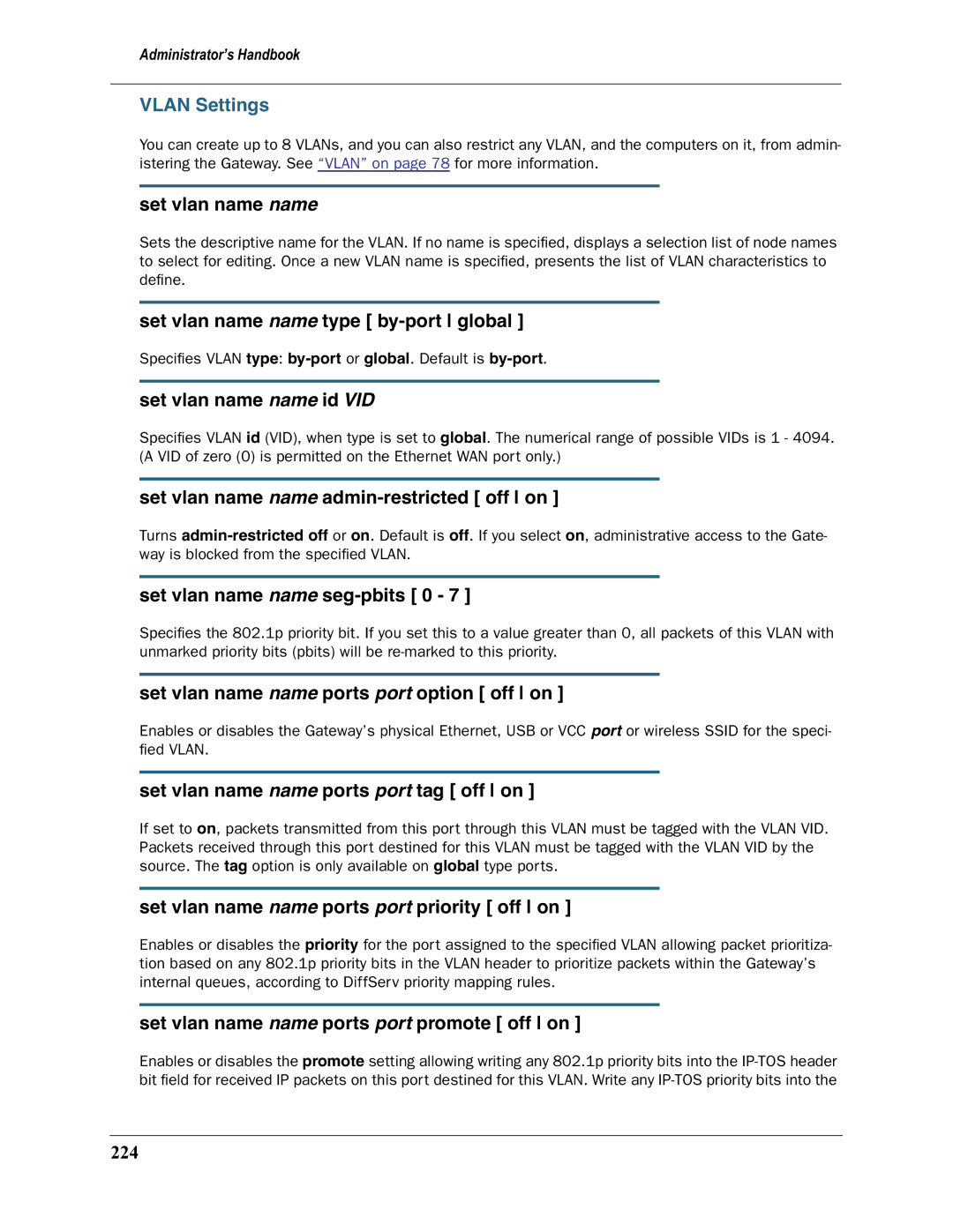 Motorola 3397GP manual Vlan Settings 