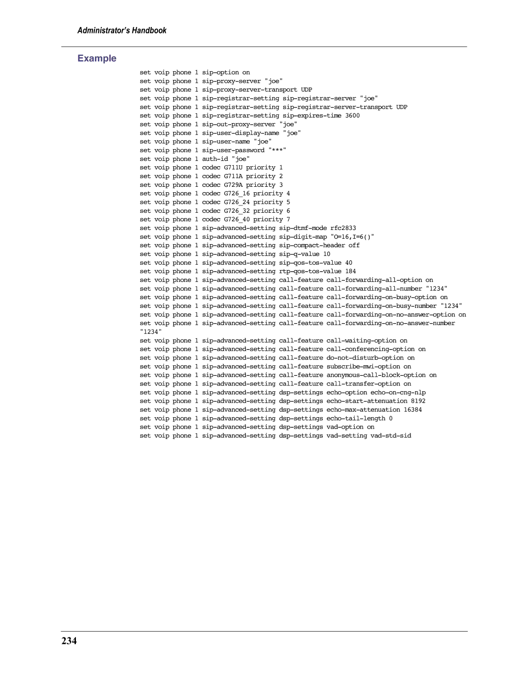 Motorola 3397GP manual 234, Set voip phone 1 sip-advanced-setting sip-dtmf-mode rfc2833 