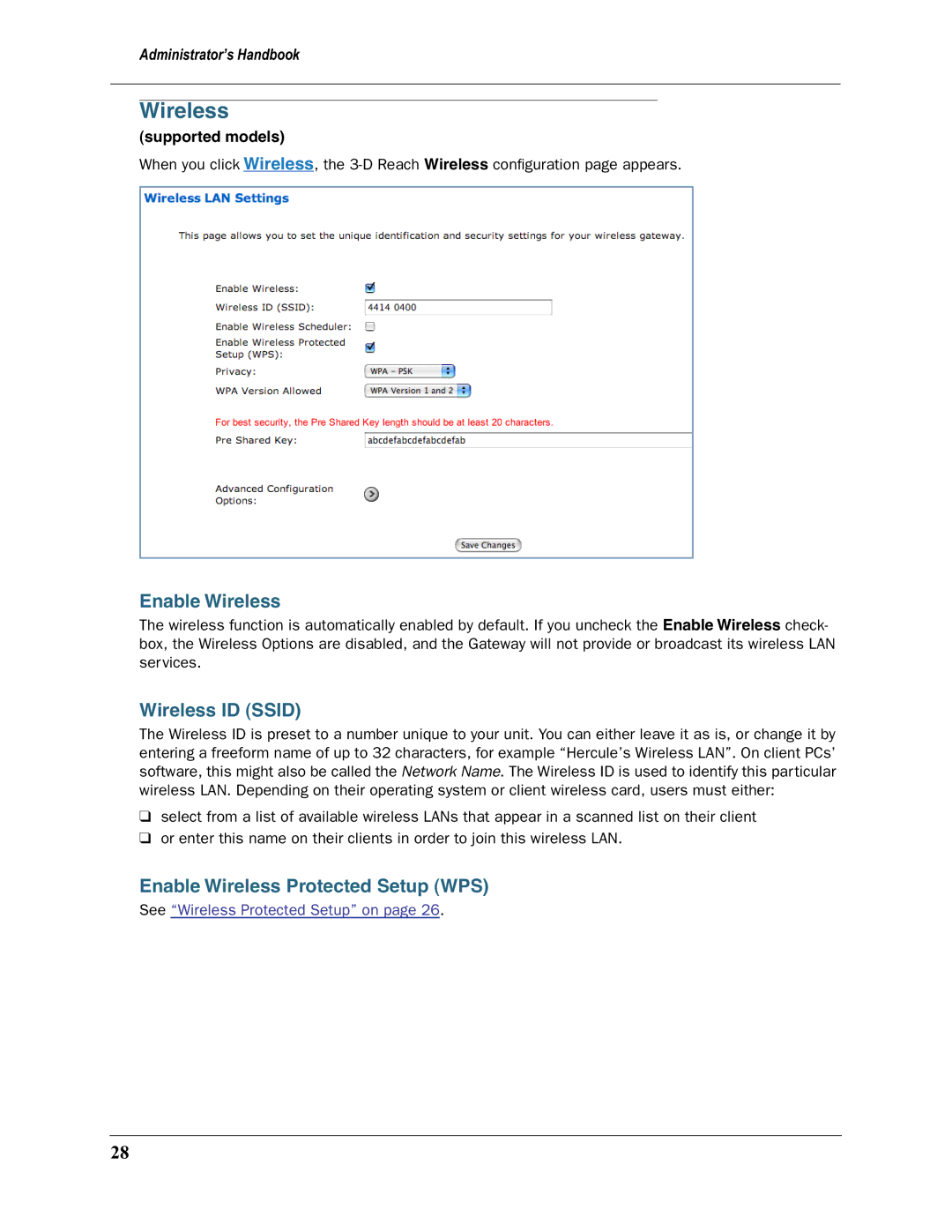 Motorola 3397GP manual Wireless ID Ssid, Enable Wireless Protected Setup WPS, Supported models 