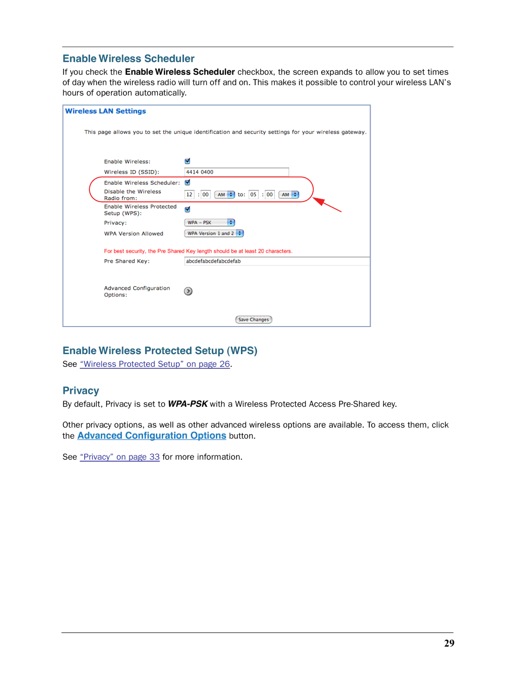 Motorola 3397GP manual Enable Wireless Scheduler, Privacy 