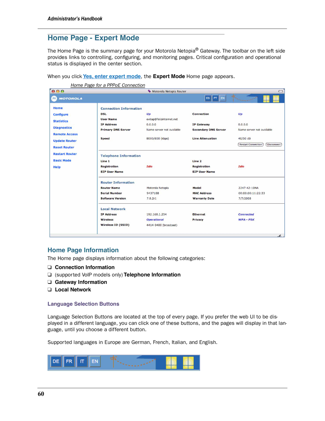 Motorola 3397GP manual Home Page Expert Mode, Gateway Information Local Network 