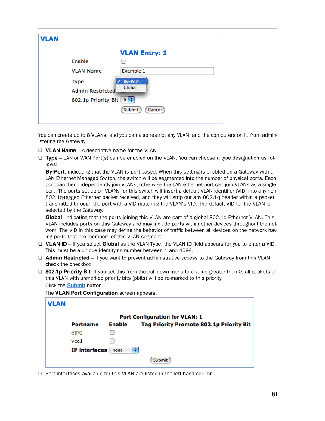 Motorola 3397GP manual Vlan Port Conﬁguration screen appears 