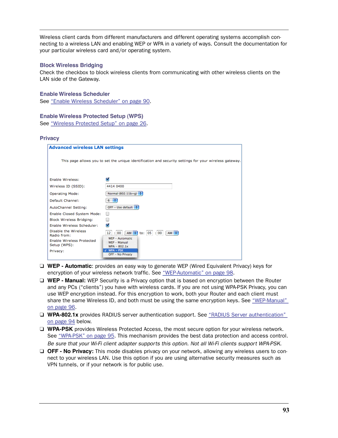 Motorola 3397GP manual Block Wireless Bridging, Privacy 