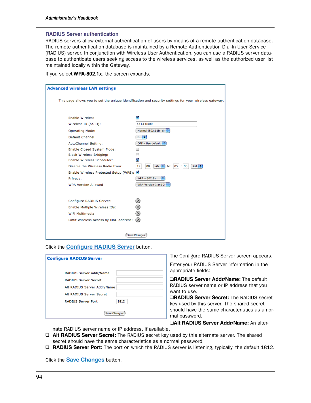 Motorola 3397GP manual Radius Server authentication 