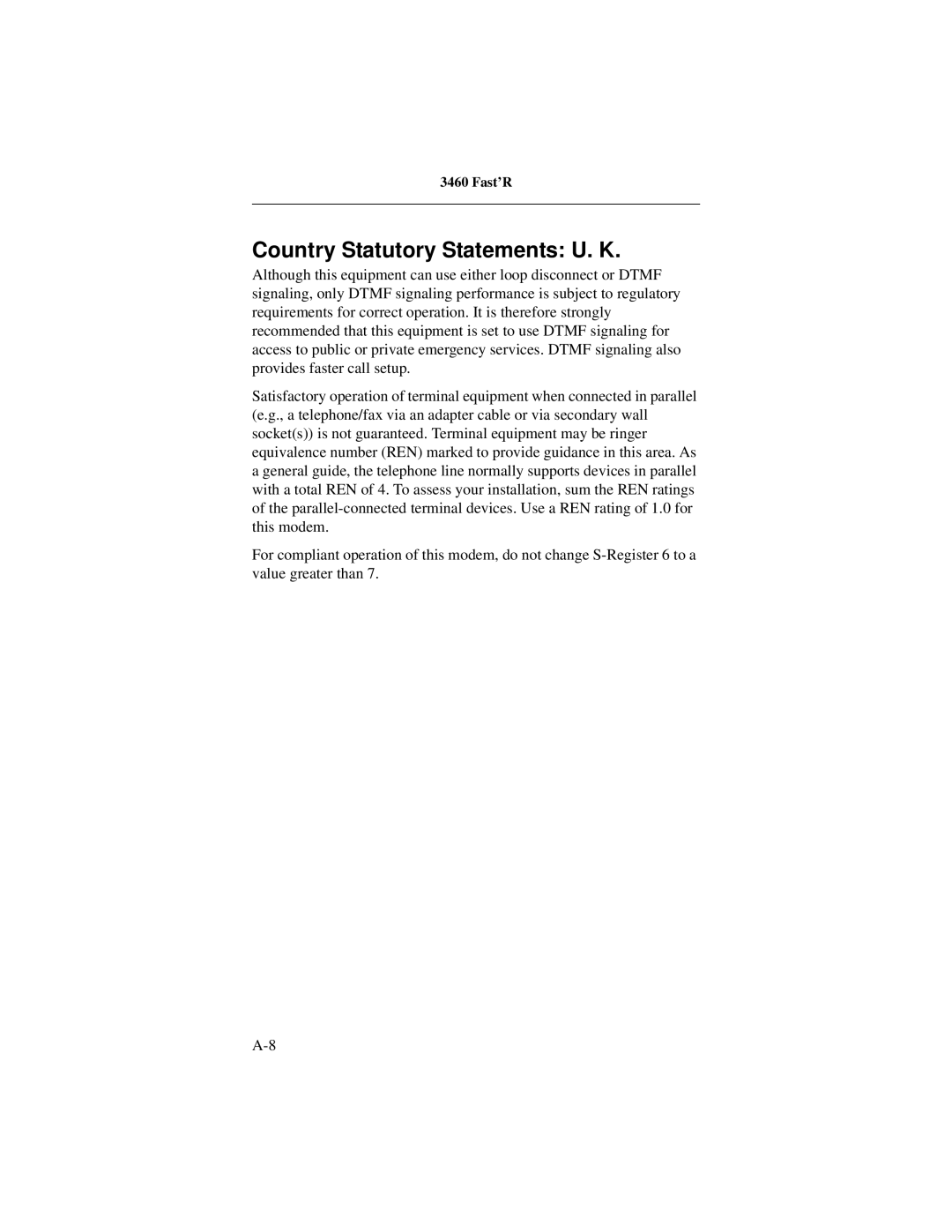 Motorola 3460 manual Country Statutory Statements U. K 