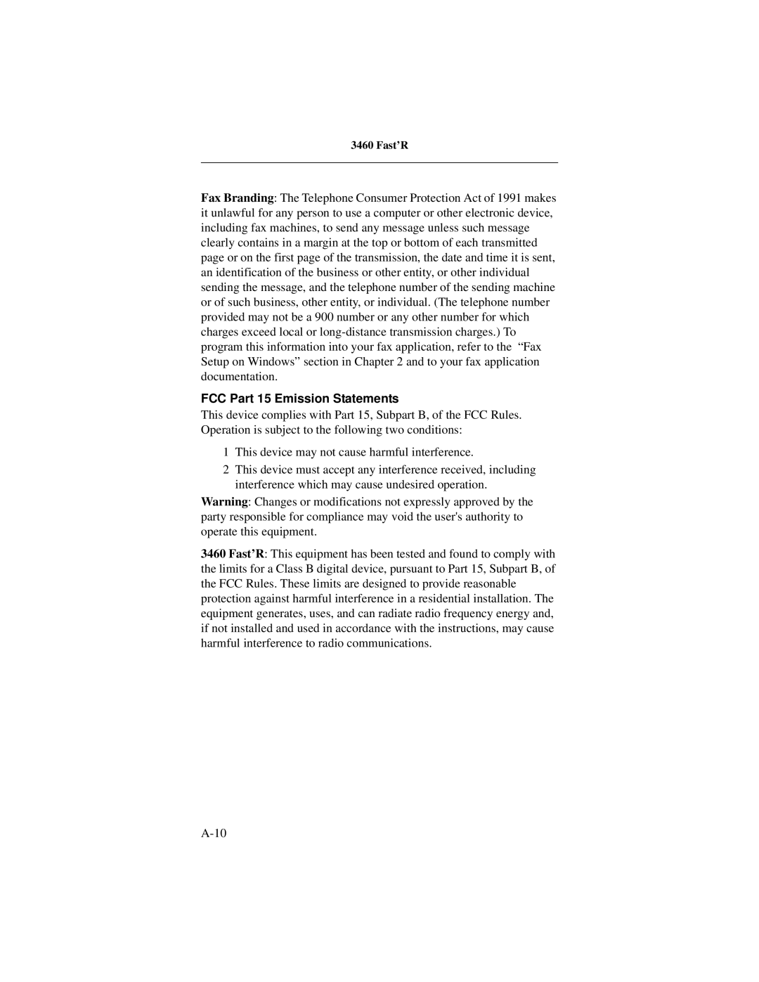 Motorola 3460 manual FCC Part 15 Emission Statements 