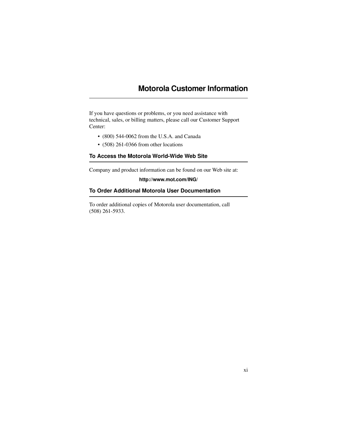 Motorola 3460 manual Motorola Customer Information, To Access the Motorola World-Wide Web Site 