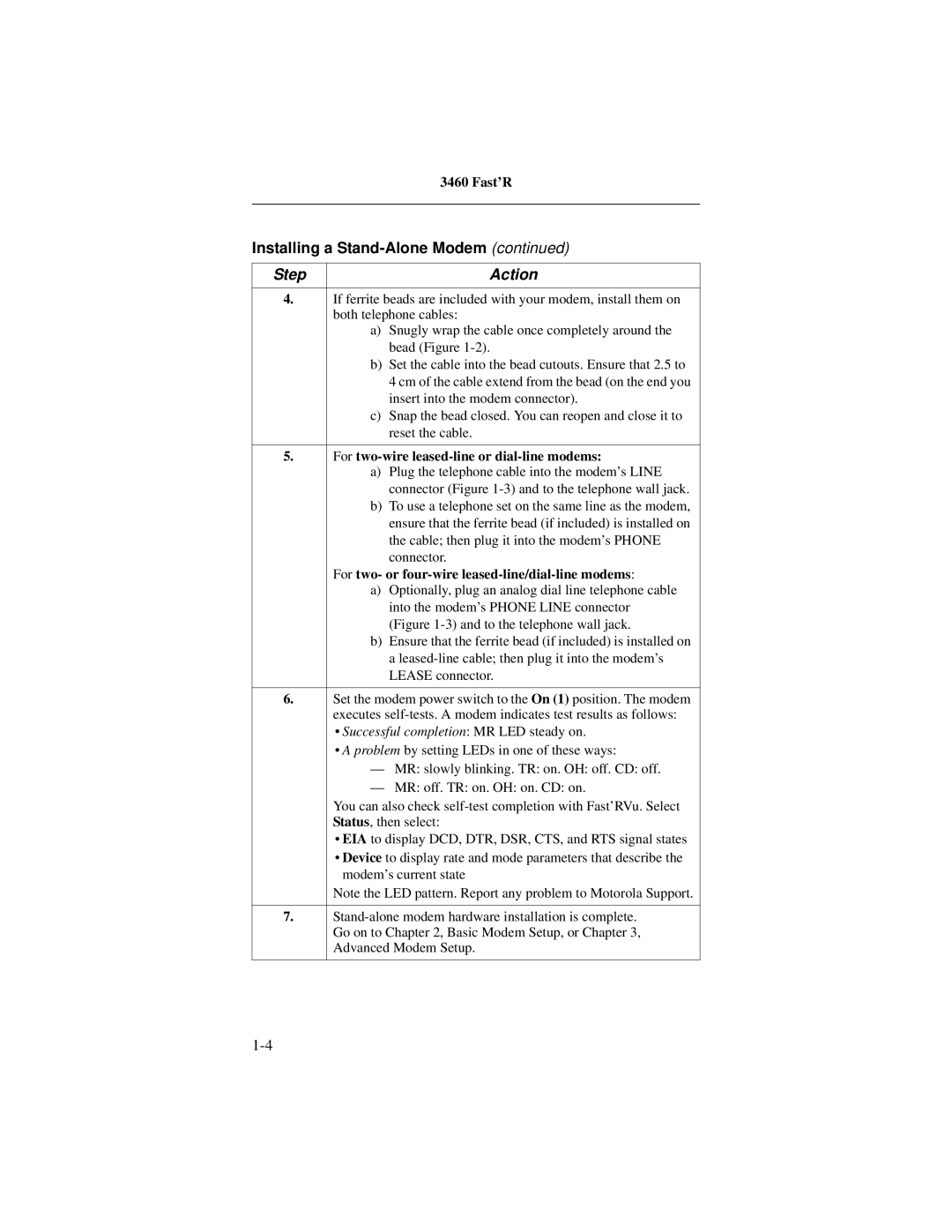 Motorola 3460 manual For two-wire leased-line or dial-line modems, For two- or four-wire leased-line/dial-line modems 