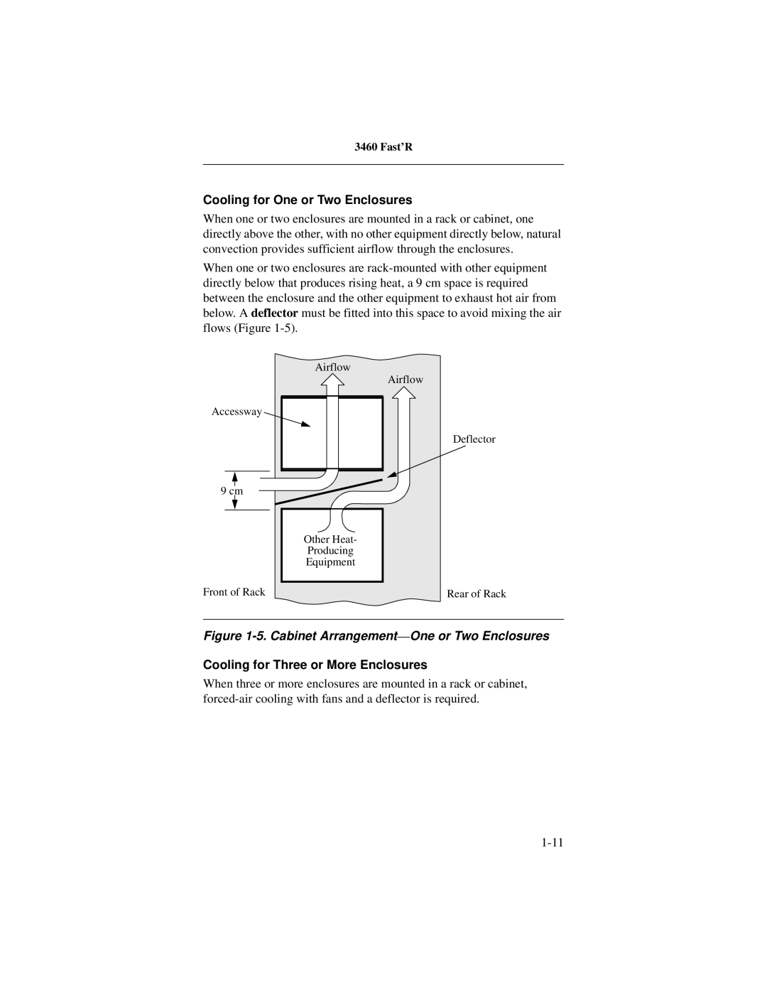 Motorola 3460 manual Cooling for One or Two Enclosures, Cooling for Three or More Enclosures 