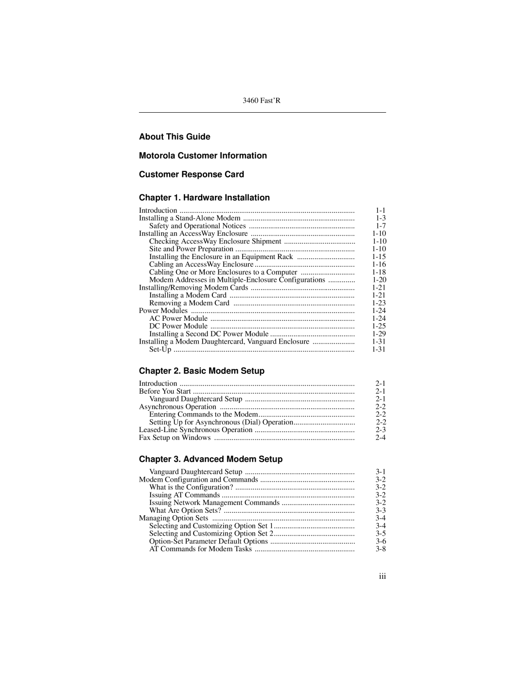 Motorola 3460 manual Basic Modem Setup, Advanced Modem Setup 