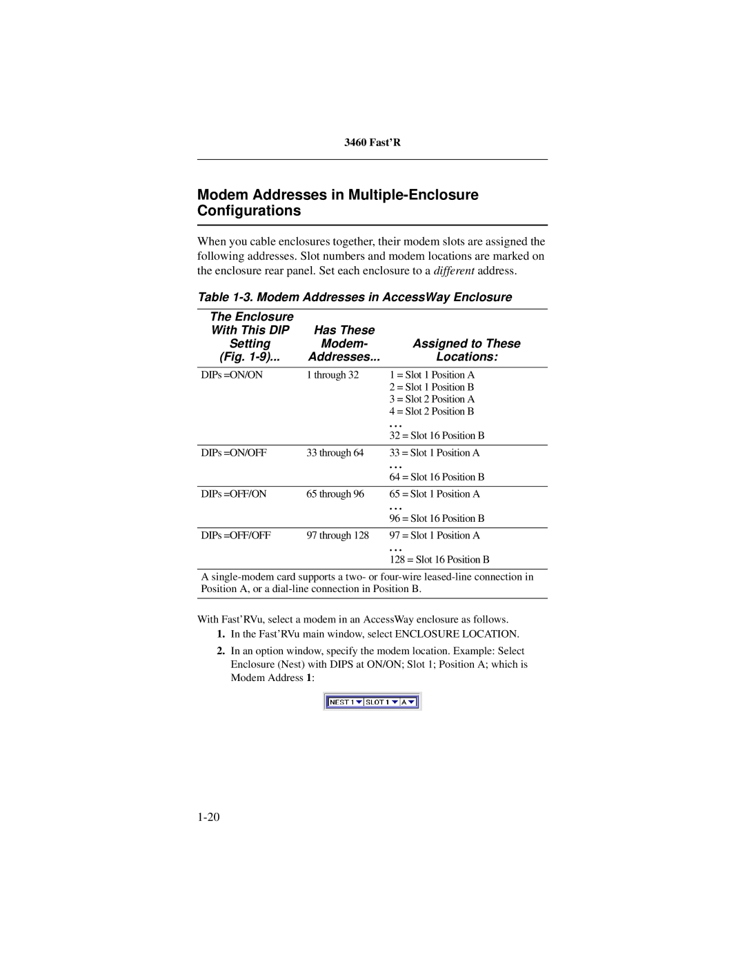 Motorola 3460 manual Modem Addresses in Multiple-Enclosure Configurations 