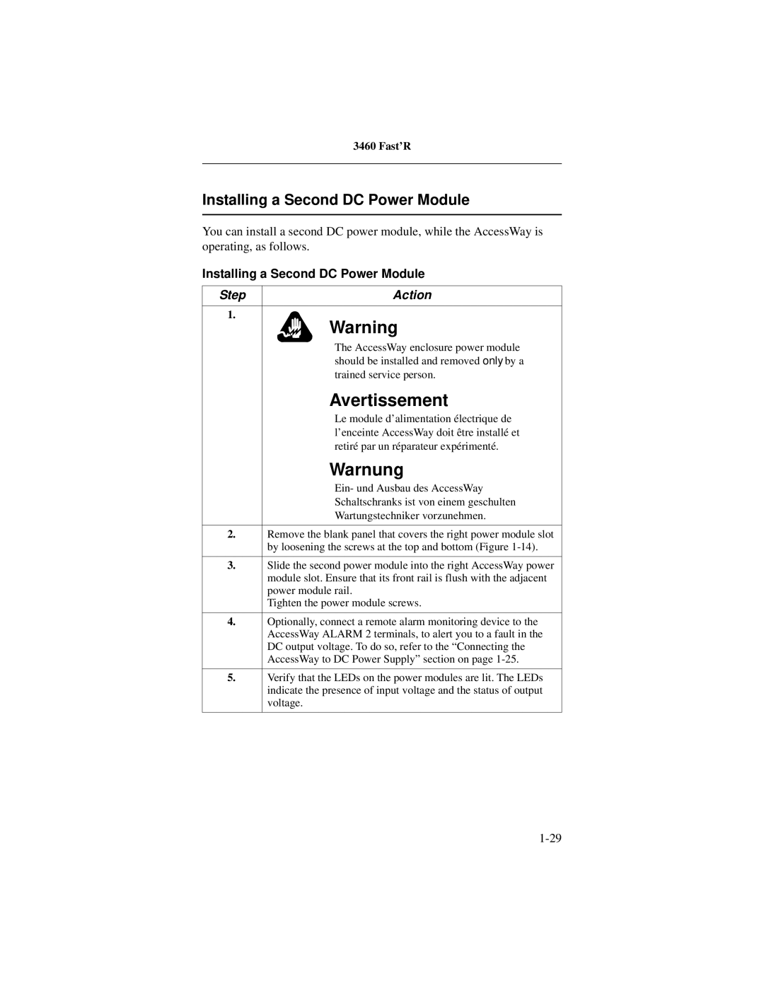 Motorola 3460 manual Installing a Second DC Power Module 