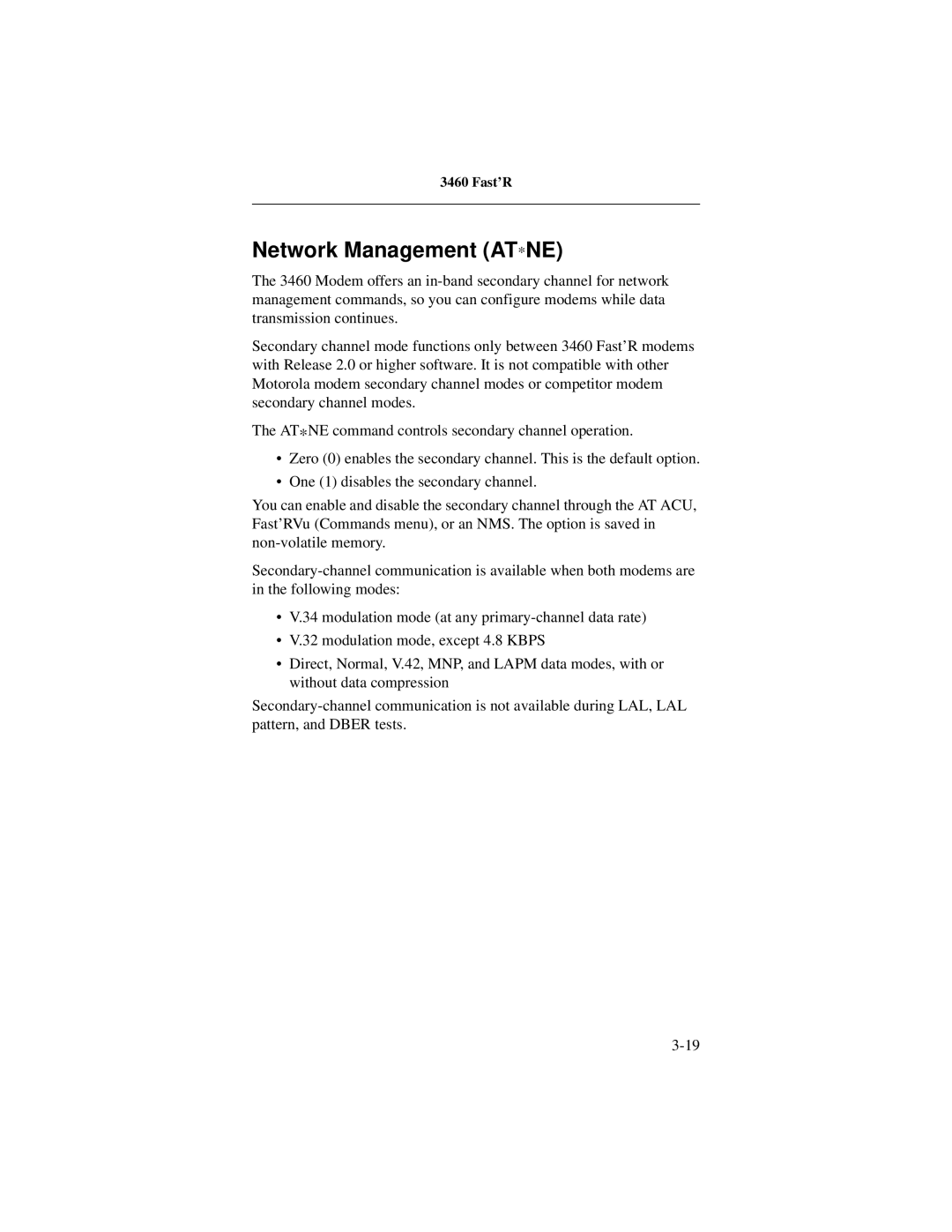 Motorola 3460 manual Network Management AT*NE 