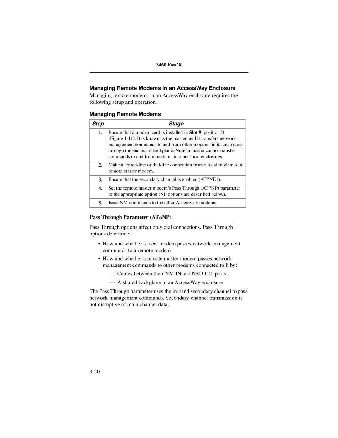 Motorola 3460 manual Managing Remote Modems in an AccessWay Enclosure 