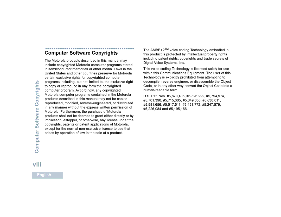 Motorola 4580, 4550 manual Viii, Computer Software Copyrights 