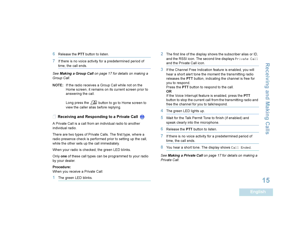 Motorola 4550, 4580 manual  Receiving and Responding to a Private Call 