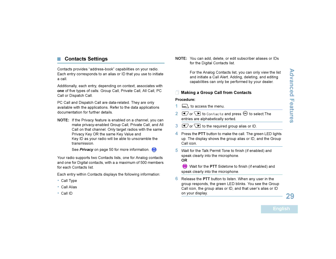 Motorola 4550, 4580 manual Contacts Settings,  Making a Group Call from Contacts 