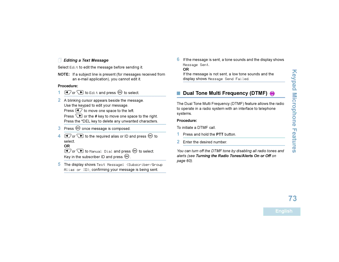 Motorola 4550, 4580 manual Dual Tone Multi Frequency Dtmf,  Editing a Text Message 