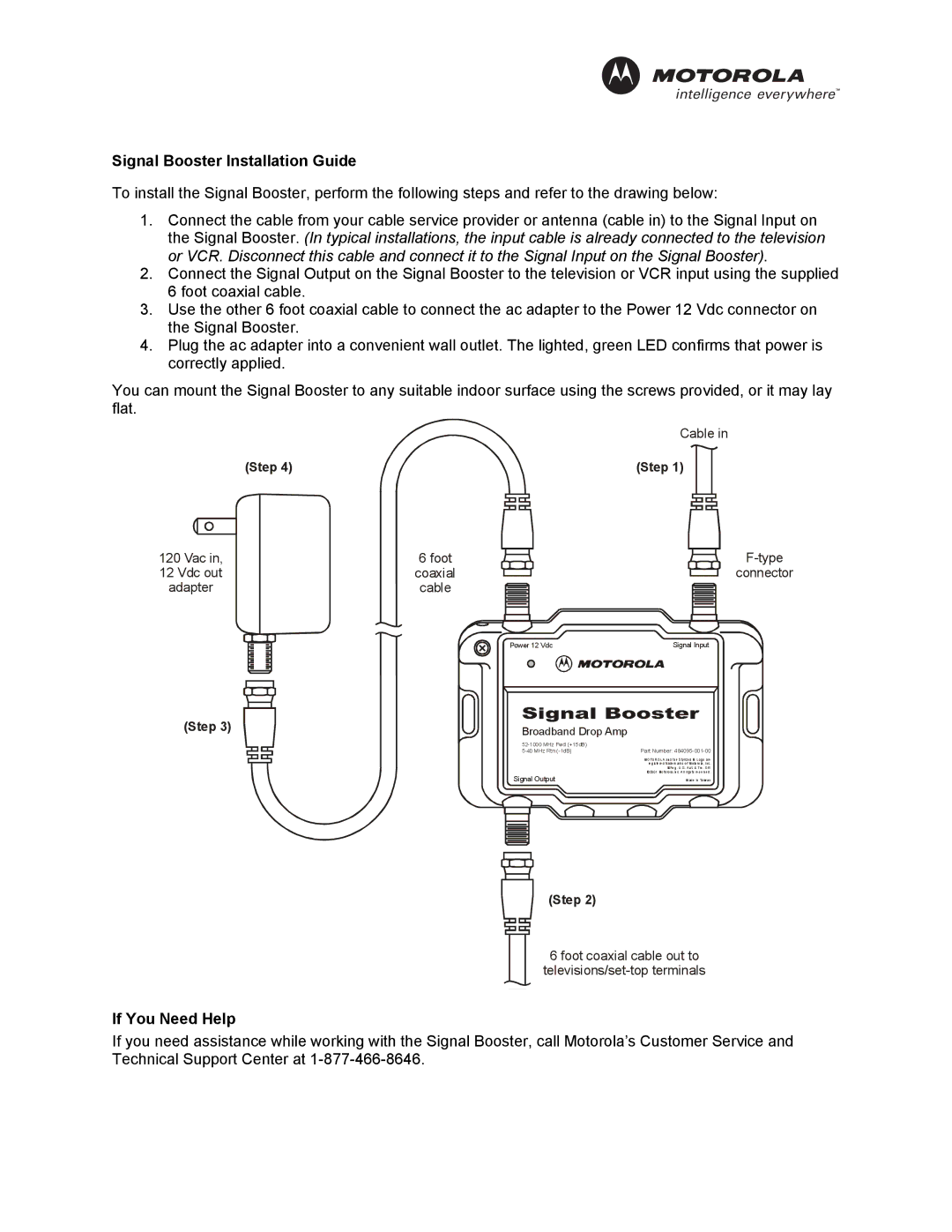 Motorola 48409500100 manual Signal Booster Installation Guide, If You Need Help 