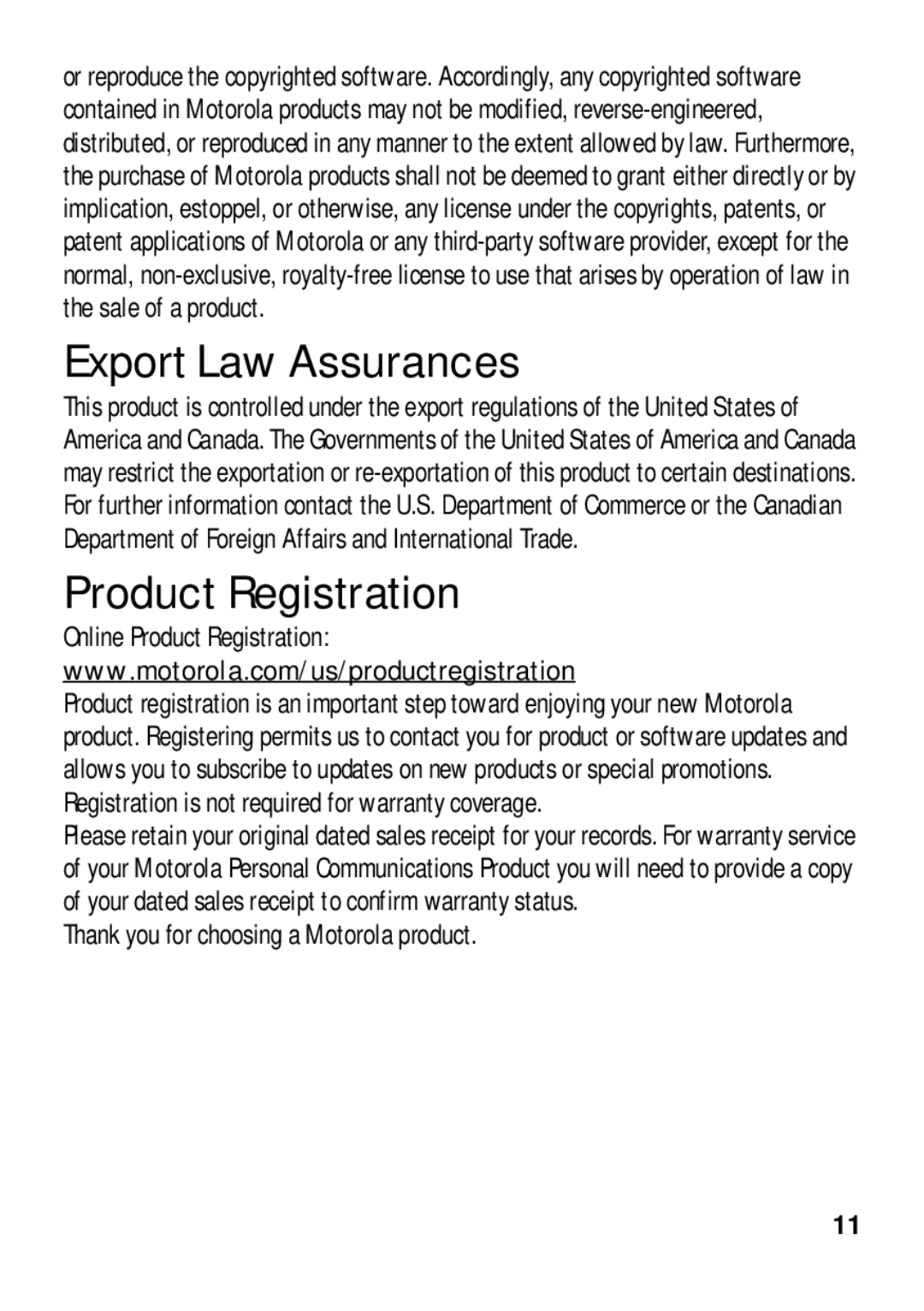 Motorola 4G LTE manual Export Law Assurances, Online Product Registration, Thank you for choosing a Motorola product 