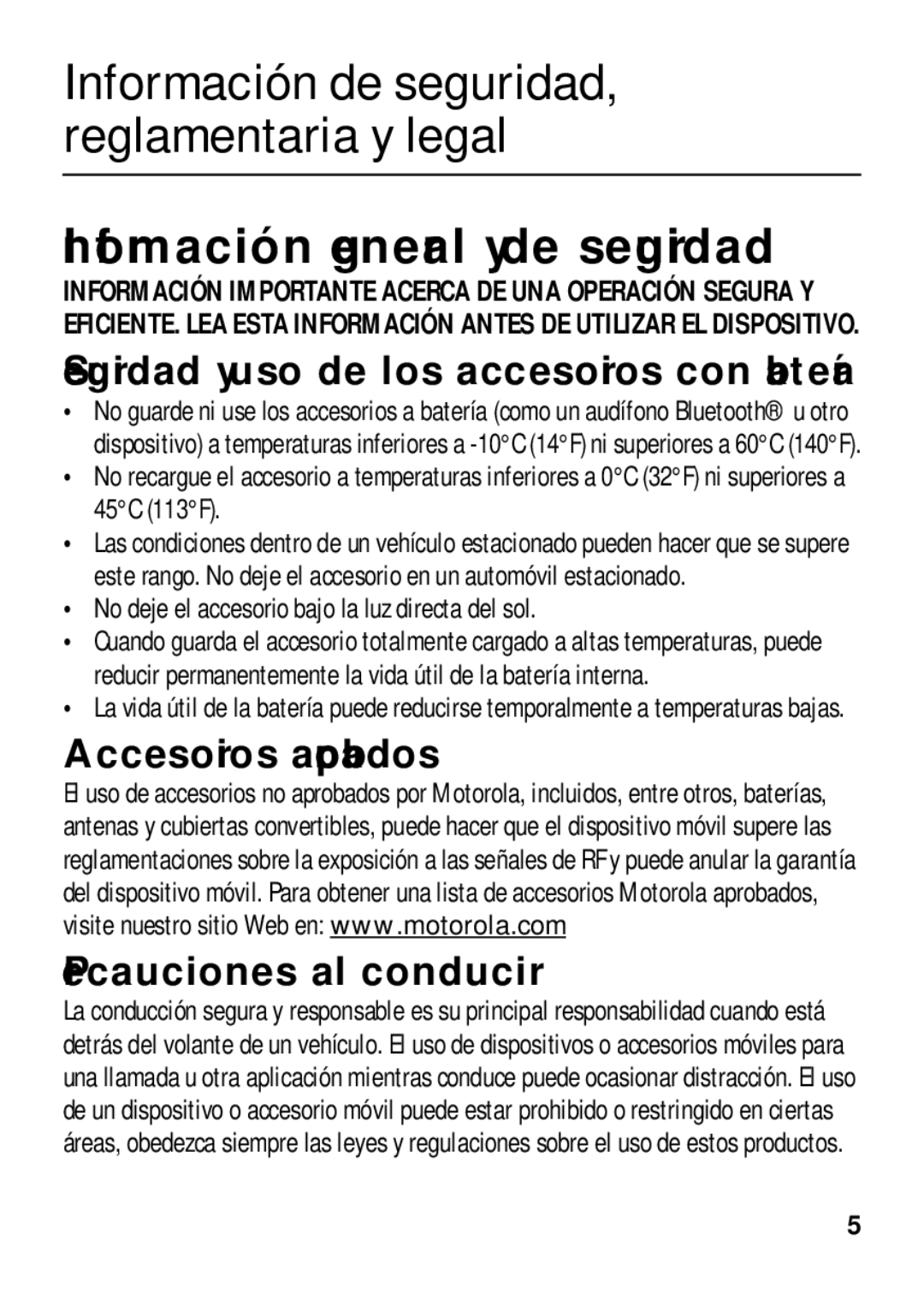 Motorola 4G LTE manual Información general y de seguridad, Seguridad y uso de los accesorios con batería 