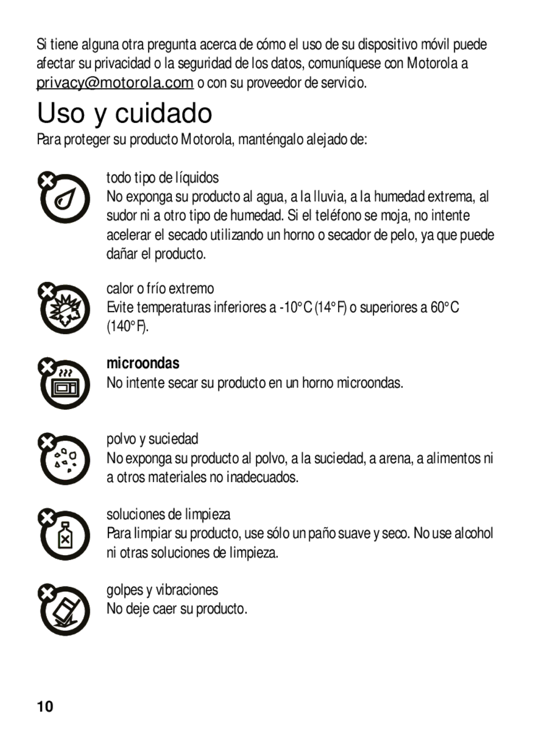 Motorola 4G LTE manual Uso y cuidado, Microondas 