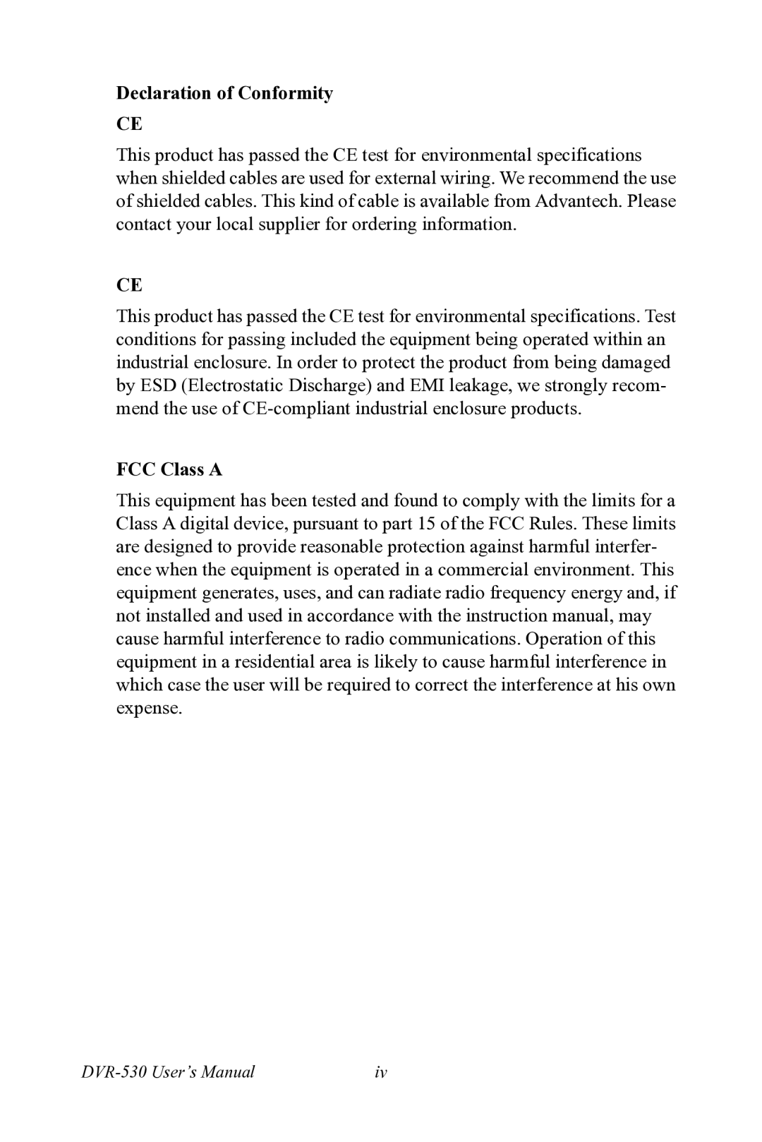 Motorola 530 user manual Declaration of Conformity, FCC Class a 