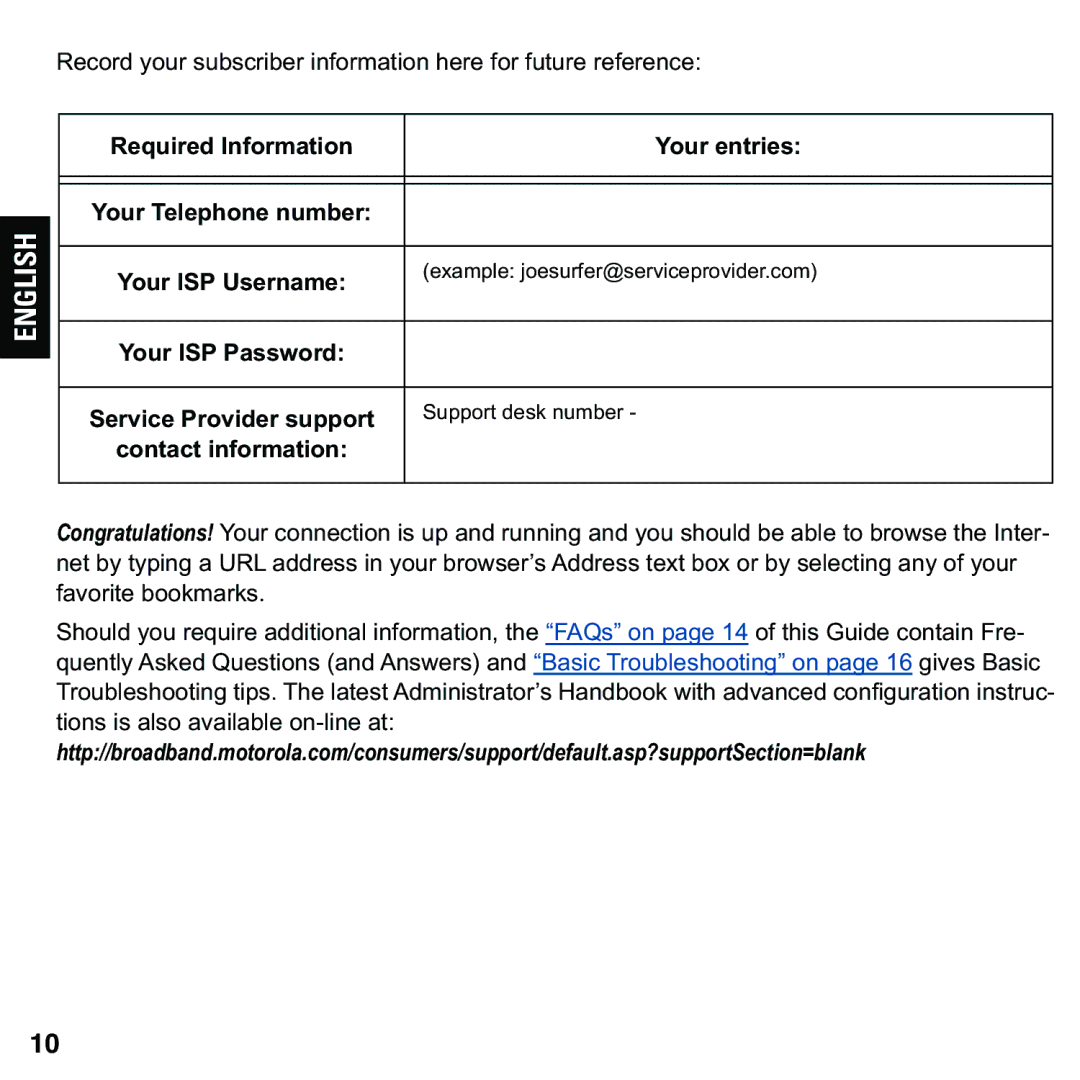 Motorola 579765-003-00 user manual Required Information Your entries 