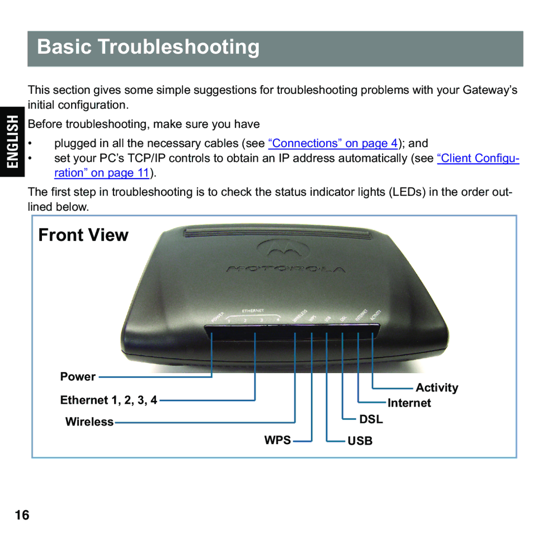 Motorola 579765-003-00 user manual Basic Troubleshooting, Power Ethernet 1, 2, 3 Wireless 