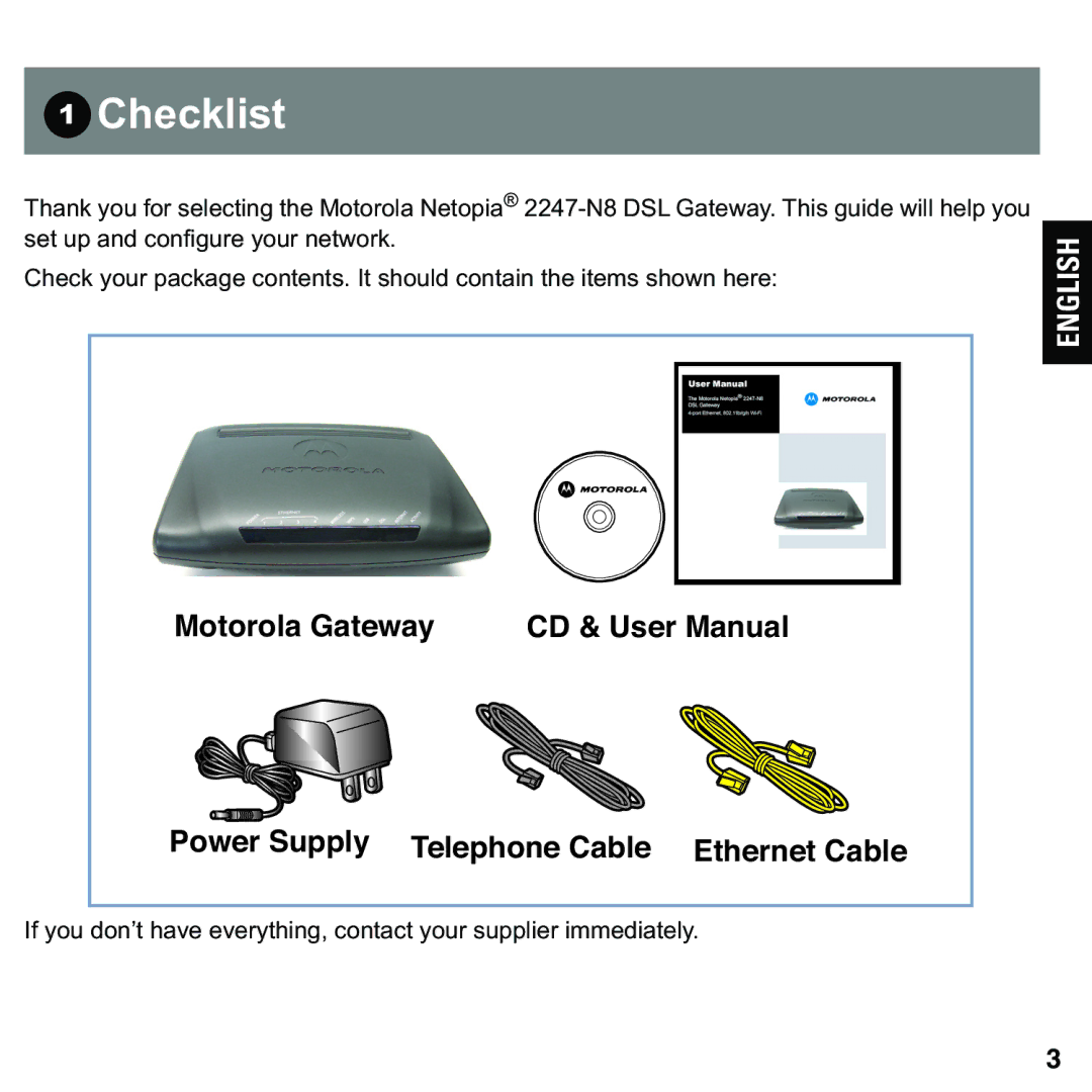 Motorola 579765-003-00 user manual Checklist 