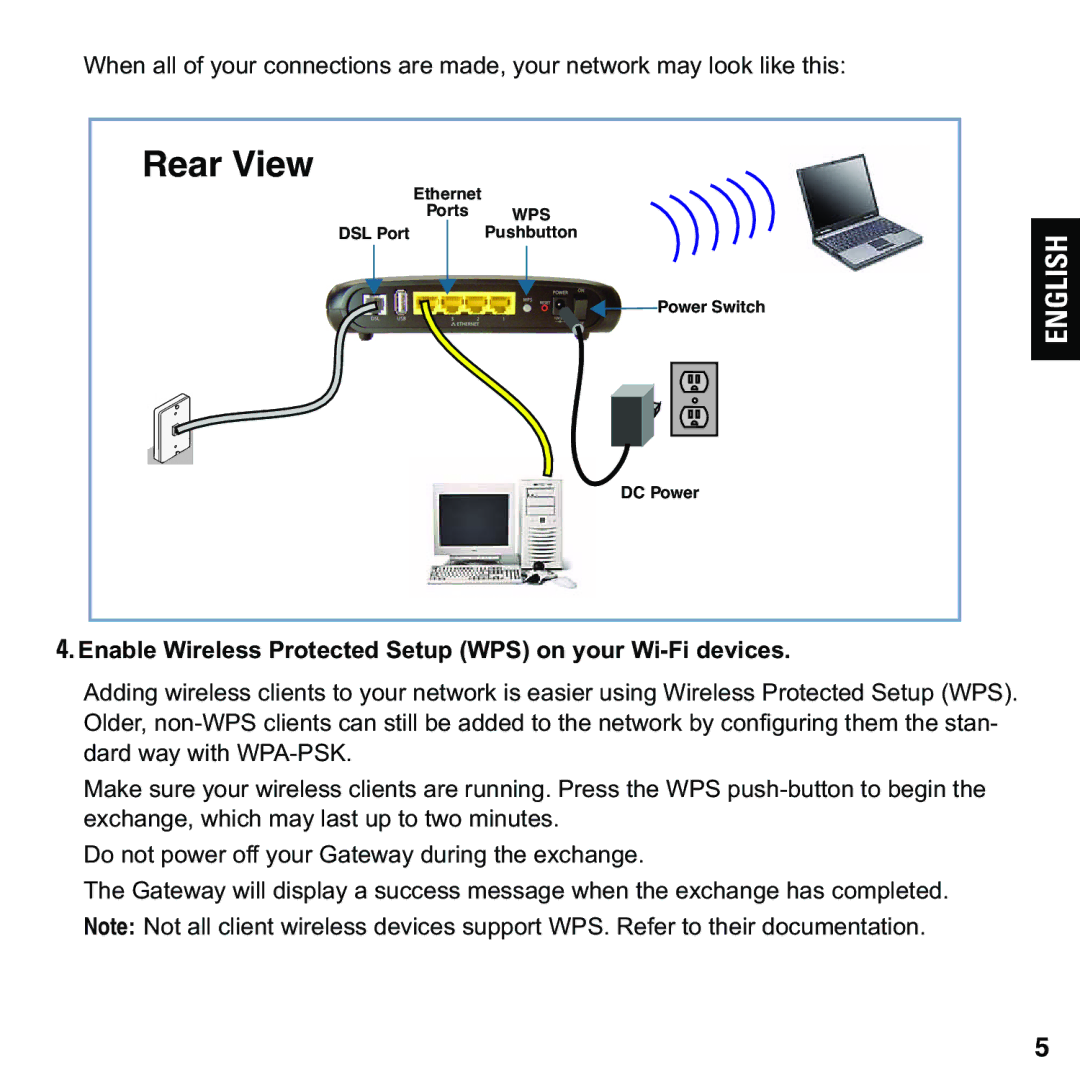 Motorola 579765-003-00 user manual Rear View, Enable Wireless Protected Setup WPS on your Wi-Fi devices 